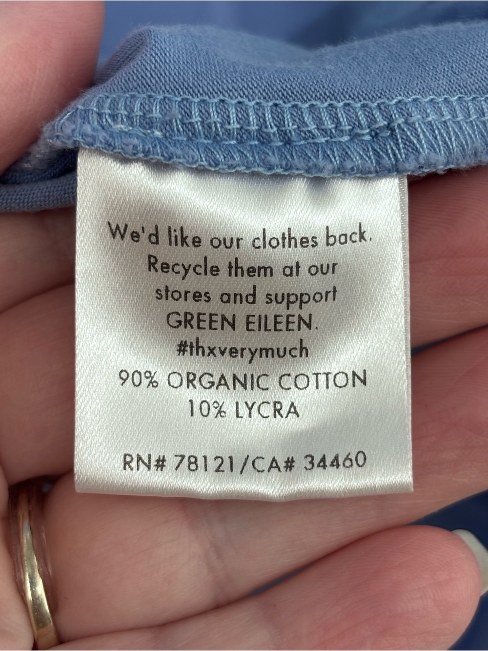 Eileen Fisher Blue faux wrap organic Cotton empire waist midi jersey dress Large - Picture 5 of 8